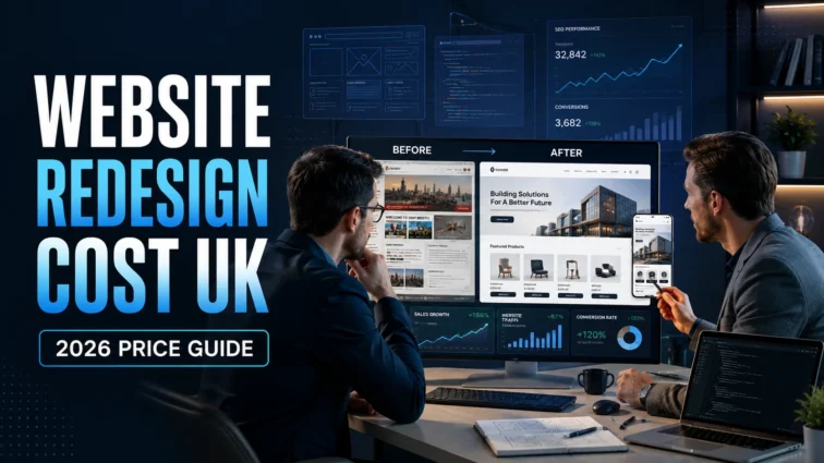 UK business owner reviewing website redesign options with a web designer